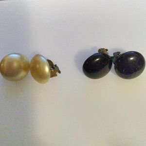 Vintage Black and Faux Pearl Clip-on Earrings